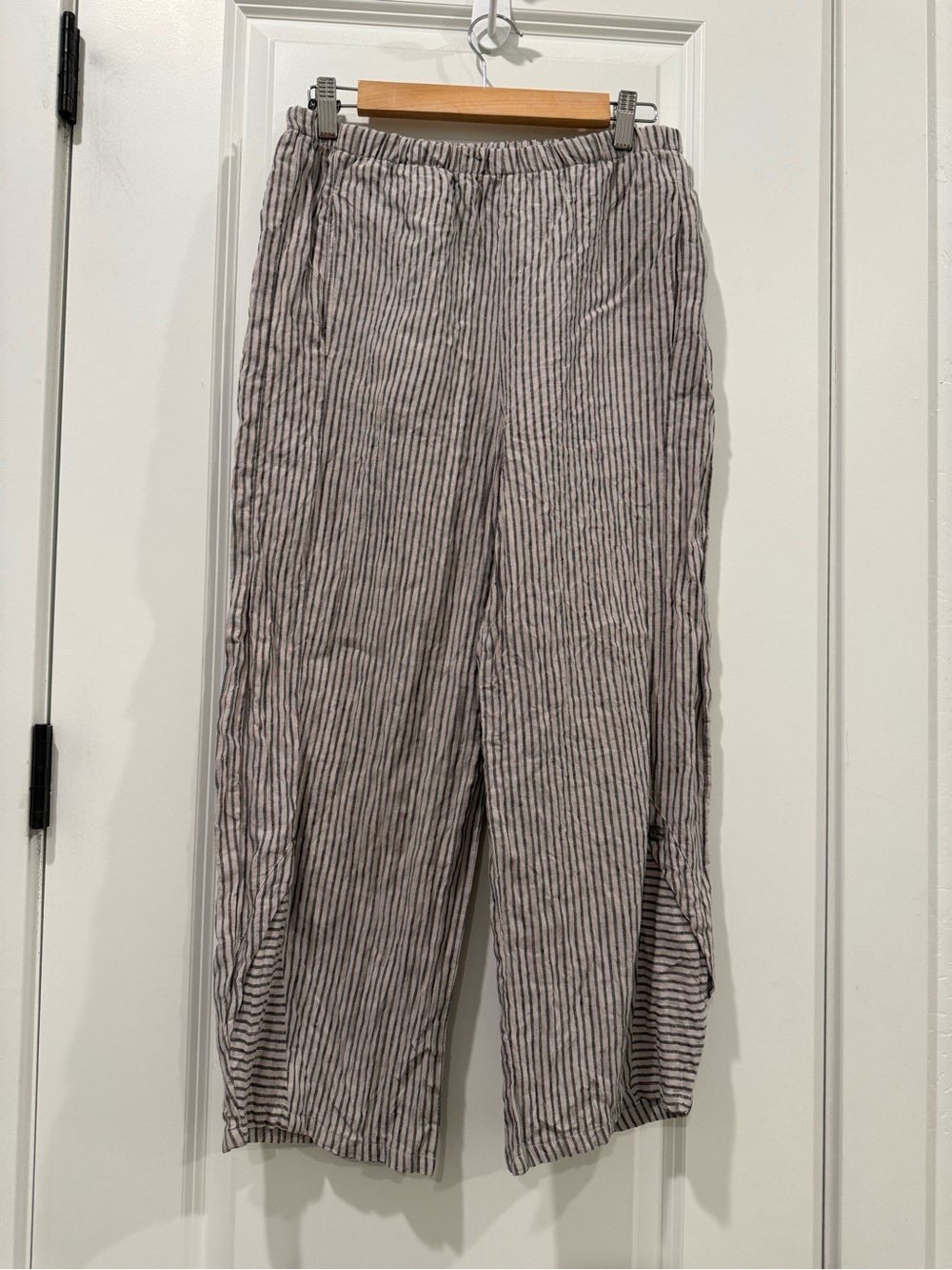 Lisa Bayne Linen Striped Barrel Leg Pants Medium